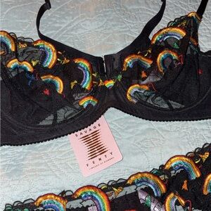 Savage X Fenty Black with Rainbow Embroidery Bra Set